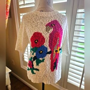 Vintage Compositions Bird Parrot Colorful Sweater 80's Statement Piece